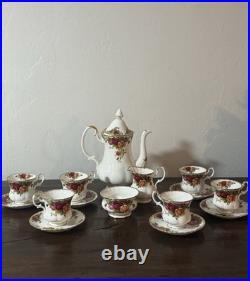 Royal Albert Old Country Roses Tea Set Teapot Sugar + Creamer 6 Cups Saucers