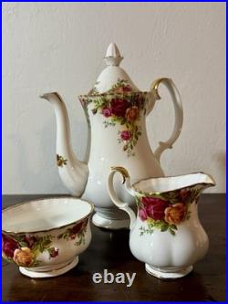 Royal Albert Old Country Roses Tea Set Teapot Sugar + Creamer 6 Cups Saucers