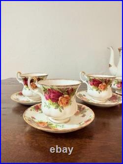 Royal Albert Old Country Roses Tea Set Teapot Sugar + Creamer 6 Cups Saucers