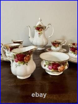 Royal Albert Old Country Roses Tea Set Teapot Sugar + Creamer 6 Cups Saucers