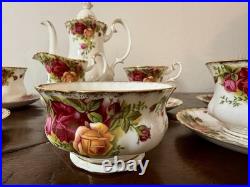 Royal Albert Old Country Roses Tea Set Teapot Sugar + Creamer 6 Cups Saucers