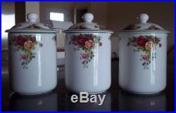 Royal Albert Old Country Roses Tea / Sugar / Coffee Canisters Set RARE