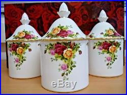 Royal Albert Old Country Roses Tea / Sugar / Coffee Canisters Set RARE