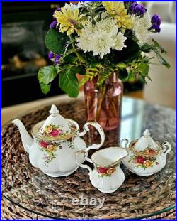 Royal Albert Old Country Roses Teapot Creamer Sugar Bowl Set Bone China England