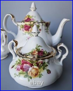 Royal Albert Old Country Roses Teapot Creamer Sugar Bowl Set Bone China England