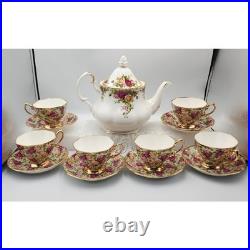 Royal Albert Old Country Roses Teapot Set, Tea Cups, Saucers, Dessert Dish England