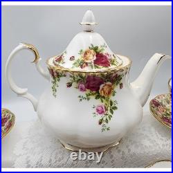 Royal Albert Old Country Roses Teapot Set, Tea Cups, Saucers, Dessert Dish England