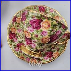 Royal Albert Old Country Roses Teapot Set, Tea Cups, Saucers, Dessert Dish England