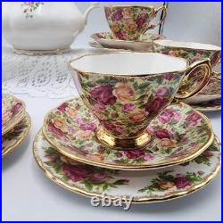 Royal Albert Old Country Roses Teapot Set, Tea Cups, Saucers, Dessert Dish England
