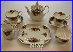 Royal Albert Old Country Roses Teapot Set with Creamer and Sugar Serving Plate