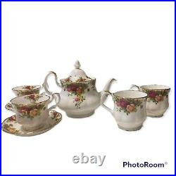 Royal Albert Old Country Roses Teapot Tea Pot & Lid, 4 Tea Cups, Saucers, Coffee