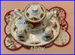 Royal Albert Old Country Roses Teapot Tea Pot Salt & Pepper Serving Tray Set