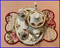Royal Albert Old Country Roses Teapot Tea Pot Salt & Pepper Serving Tray Set