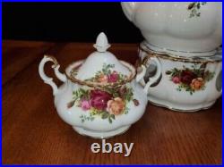 Royal Albert Old Country Roses Teapot, Warmer, Creamer & Sugar ENG Mint Cond