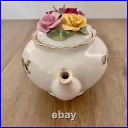 Royal Albert Old Country Roses Teapot with Butterfly & Roses on Lid Vintage