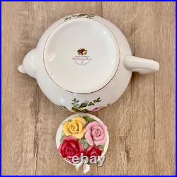 Royal Albert Old Country Roses Teapot with Butterfly & Roses on Lid Vintage
