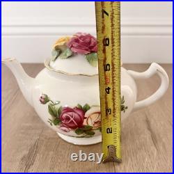 Royal Albert Old Country Roses Teapot with Butterfly & Roses on Lid Vintage
