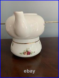 Royal Albert Old Country Roses Teapot with Warmer Fine China Flat Top Gold Gild
