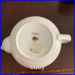 Royal Albert Old Country Roses Teapot with Warmer Fine China Flat Top Gold Gild