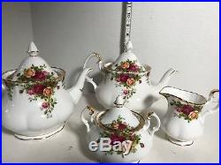 Royal Albert Old Country Roses Teapots (Coffee), Creamer, and Sugar 4 pieces
