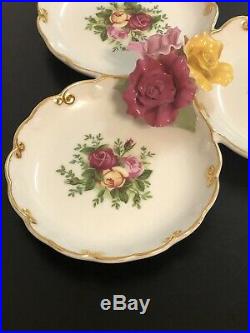 Royal Albert Old Country Roses Three Part Serving Tray with 3D Sculpture Flowers