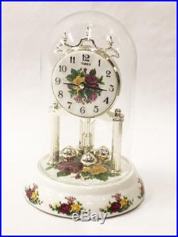 Royal Albert Old Country Roses Timex Quartz Anniversary Pendulum Clock with Chime