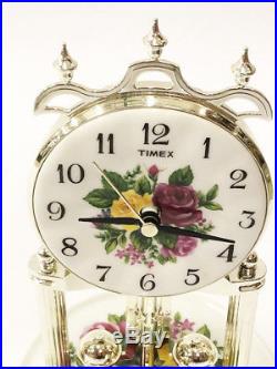 Royal Albert Old Country Roses Timex Quartz Anniversary Pendulum Clock with Chime
