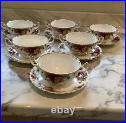 Royal Albert Old Country Roses Twin Handled Soup Bowls and Saucers-Set of 6