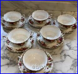 Royal Albert Old Country Roses Twin Handled Soup Bowls and Saucers-Set of 6