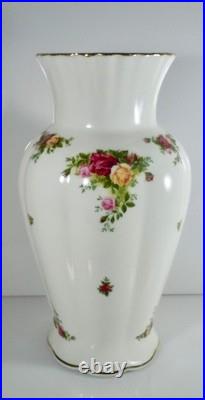 Royal Albert Old Country Roses Vase Bone China White Rose Gold Trim 12 Large