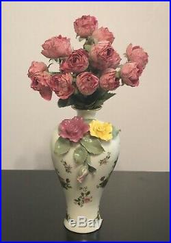 Royal Albert Old Country Roses Vase with 3D Sculptural Flowers And Faux Bouquet