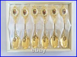Royal Albert, Old Country Roses Vintage Teaspoon Set Gold Plated Porcelain RARE