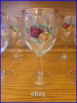 Royal Albert Old Country Roses Wine Goblet Gold Rim Set Of 10