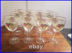 Royal Albert Old Country Roses Wine Goblet Water Glasses 12oz Gold Rim Set of 12