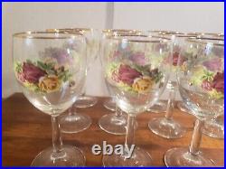 Royal Albert Old Country Roses Wine Goblet Water Glasses 12oz Gold Rim Set of 12