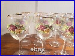 Royal Albert Old Country Roses Wine Goblet Water Glasses 12oz Gold Rim Set of 12