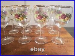 Royal Albert Old Country Roses Wine Goblet Water Glasses 12oz Gold Rim Set of 12