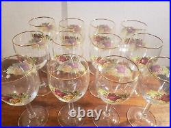 Royal Albert Old Country Roses Wine Goblet Water Glasses 12oz Gold Rim Set of 12