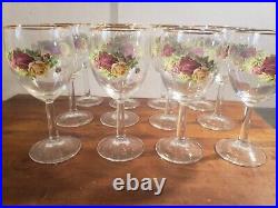 Royal Albert Old Country Roses Wine Goblet Water Glasses 12oz Gold Rim Set of 12