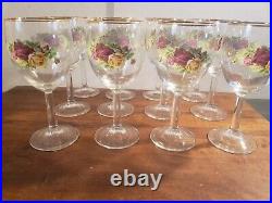 Royal Albert Old Country Roses Wine Goblet Water Glasses 12oz Gold Rim Set of 12