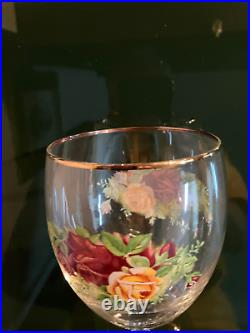 Royal Albert Old Country Roses Wine Goblet Water Glasses 12oz Gold Rim Set of 8