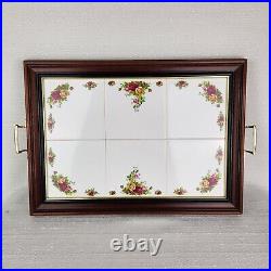 Royal Albert Old Country Roses Wooden Serving Tray Six Floral Tiles Cottagecore