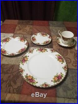 Royal Albert Old Country Roses china set and matching silver serving set