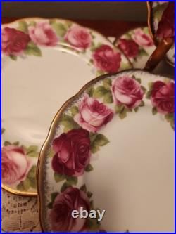 Royal Albert Old English Rose Dessert Plates Lot Of 8 50's EUC Wedding Tea Party