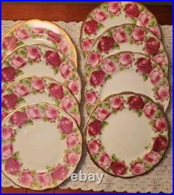 Royal Albert Old English Rose Dessert Plates Lot Of 8 50's EUC Wedding Tea Party