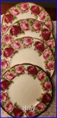 Royal Albert Old English Rose Dessert Plates Lot Of 8 50's EUC Wedding Tea Party