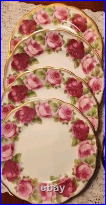 Royal Albert Old English Rose Dessert Plates Lot Of 8 50's EUC Wedding Tea Party