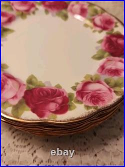 Royal Albert Old English Rose Dessert Plates Lot Of 8 50's EUC Wedding Tea Party
