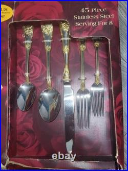 Royal Albert Old country Rose 45 Piece Stainless New Beautiful Chest Included