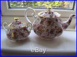 Royal Albert Pink Chintz Large Teapot + Sugar Ruby Celebration Old Country Roses